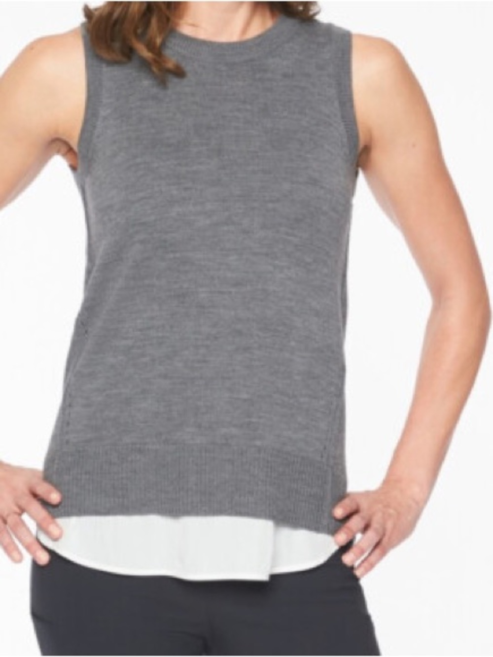 Athleta Gray Sleeveless Knit Tank with White Layered Hem